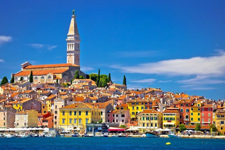 Town of Rovinj ancient architecture and waterfront view